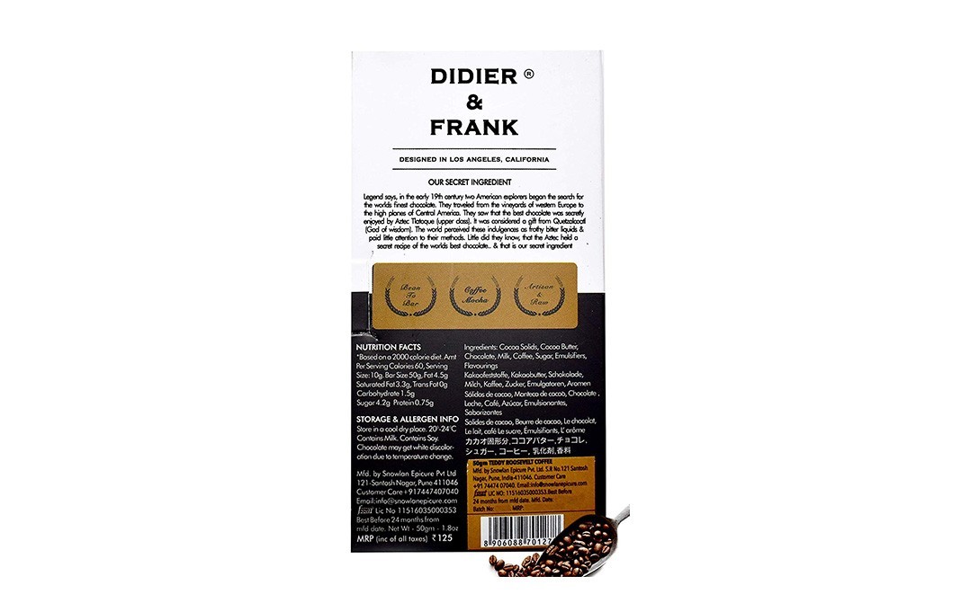 Didier & Frank Milk Chocolate & Teddy Roosevelt Coffee   Box  50 grams